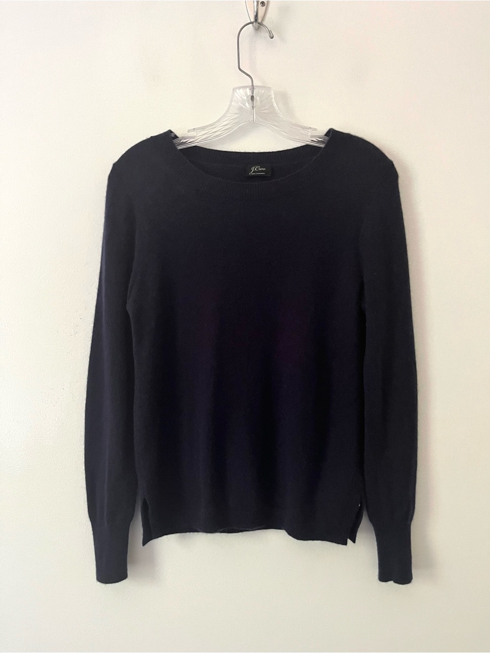 J Crew 100% Cashmere Slim Fit Crewneck Sweater Navy Blue Academia Luxury Knit XS